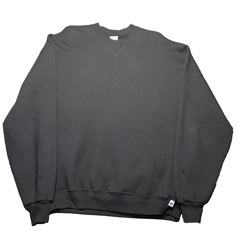 Vintage Russell Athletic Blank Crewneck Sweatshirt Adult XL Black Heavyweight - Picture 2 of 10